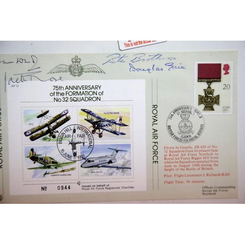 3037 - Battle of Britain pilots signatures of Pete Brothers, Jack Rose and Douglas Grice, with a further in... 