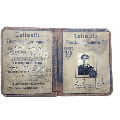 3046 - German WWII type canvas bound Luftwaffe Stuka Pilot's identity book. P&P Group 1 (£14+VAT for the fi... 