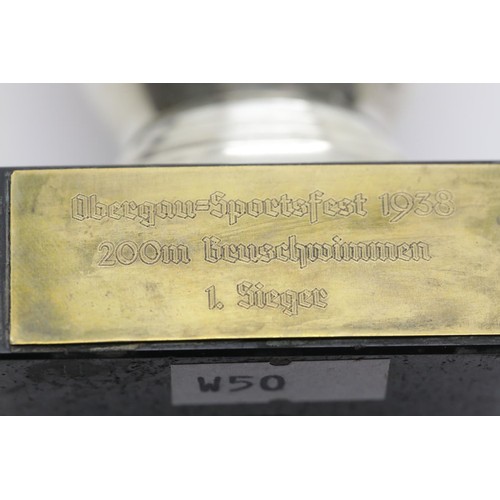 3132 - German WWII type Hitler Youth Swimming Trophy. Awarded for 1st place in the Obergau's Sportsfest 200... 