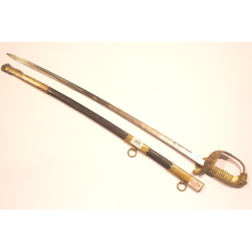 3250 - British 1898 pattern Naval Officer's sword and scabbard, gold wired ivory grip with brass knuckle gu... 