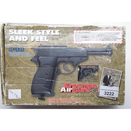 3222 - Crossman boxed CO2 air pistol model 338. P&P Group 2 (£18+VAT for the first lot and £3+VAT for subse... 