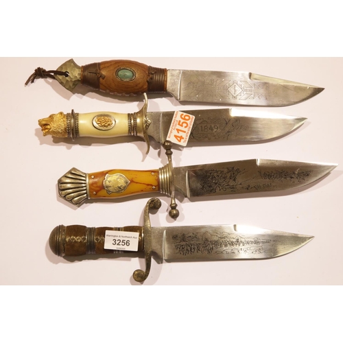 3256 - Four American type Bowie knives, each blade L: 19 cm. P&P Group 3 (£25+VAT for the first lot and £5+... 