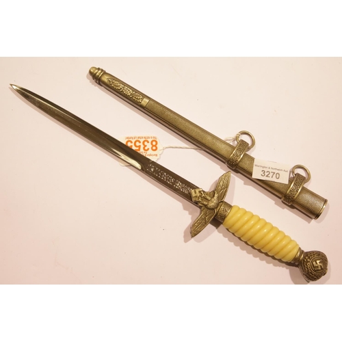 3270 - German WWII type dagger with eagle and swastika. P&P Group 2 (£18+VAT for the first lot and £3+VAT f... 