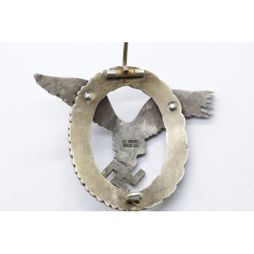 3353 - German WWII type Luftwaffe Pilot's badge, marked CF Juncker, Berlin SW verso. P&P Group 1 (£14+VAT f... 