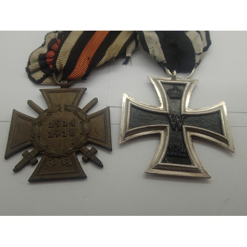 3439 - German Imperial WWI type Iron cross and Merit cross, both with ribbons. P&P Group 1 (£14+VAT for the... 