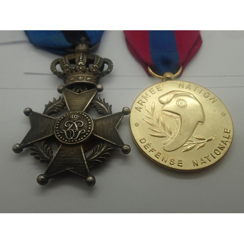 3438 - Belgian WWI Order of Leopold II enamelled silver cross with ribbon and oakleaf bar, with a French Na... 