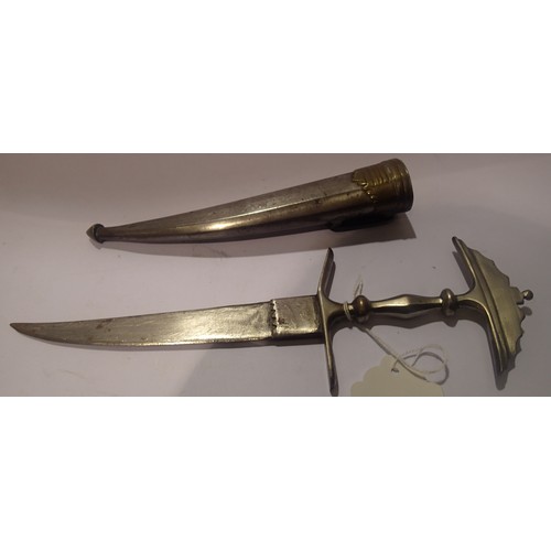 3257 - Indian white metal Ceremonial dagger, with scabbard, worn at weddings. Blade L: 15 cm. P&P Group 2 (... 