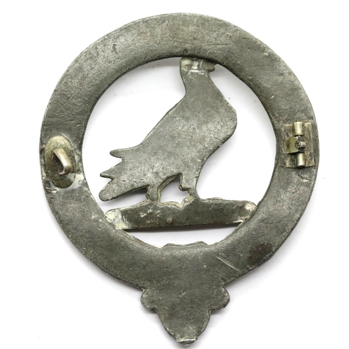 1017 - Antique white metal Scottish clan Ralston brooch with Fide et Marte motto, D: 5 cm, missing back pin... 