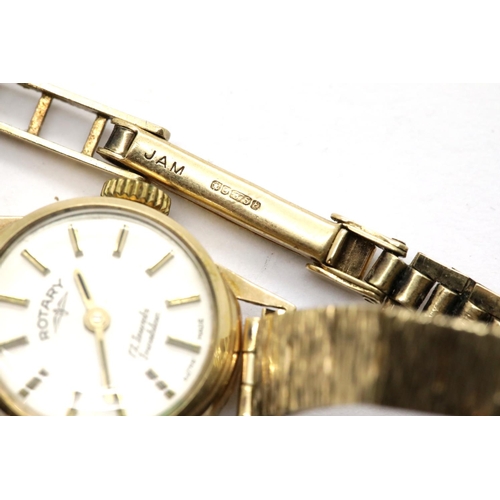 1029 - 9ct gold Rotary ladies wristwatch on a 9ct gold bracelet, 15.8g, not working at lotting. P&P Group 1... 