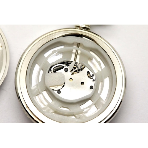 1034 - White metal pocket watch and chain, dial D: 3 mm, chain L: 19 cm, 49g. Working at lotting. P&P Group... 