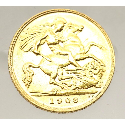 1274 - 1908 Gold Half Sovereign - King Edward VII. P&P Group 1 (£14+VAT for the first lot and £1+VAT for su... 