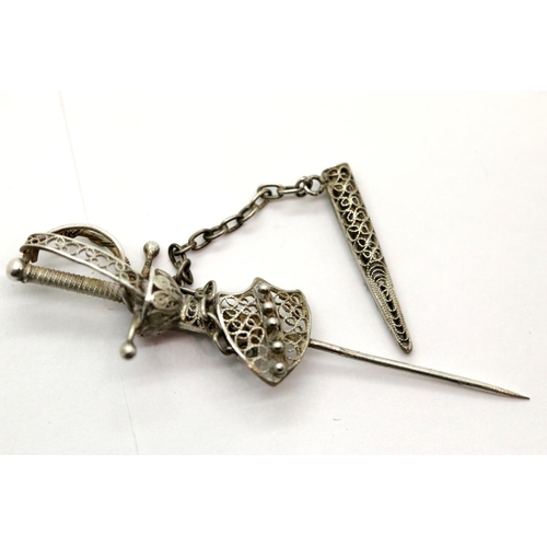 1052 - Silver plated pin brooch in form of a sword, L: 7 cm. P&P Group 1 (£14+VAT for the first lot and £1+... 