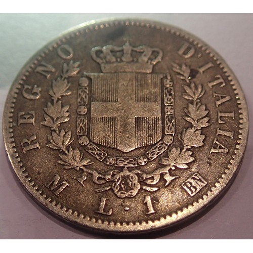 1251 - 1867 - Silver 1 Lira - Italy. P&P Group 1 (£14+VAT for the first lot and £1+VAT for subsequent lots)