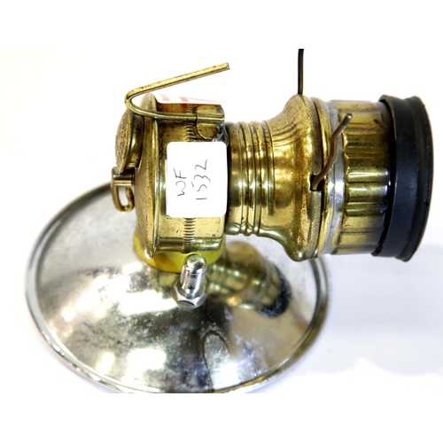 1310 - Antique brass bicycle lamp with chrome reflector carbide powered with flight ignition. P&P Group 2 (... 