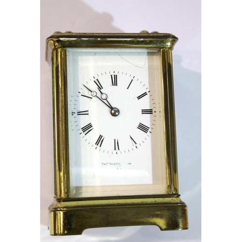 1315 - Cased large carriage clock in carry case by Thomas Russell and Son of Liverpool. P&P Group 3 (£25+VA... 