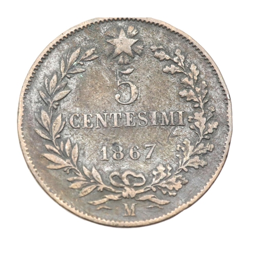 1242 - 1867 -  Italian 5 Centesimi. P&P Group 1 (£14+VAT for the first lot and £1+VAT for subsequent lots)