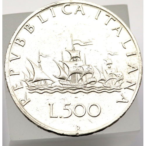 1258 - 500L - Italy - Silver - 1958-1961 - dated on edge clear. P&P Group 1 (£14+VAT for the first lot and ... 