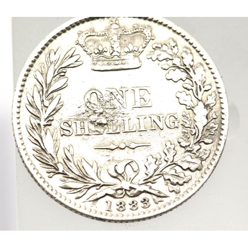 1264 - 1883 - Silver Shilling of Queen Victoria (Young Head bust) - with counterstamp 