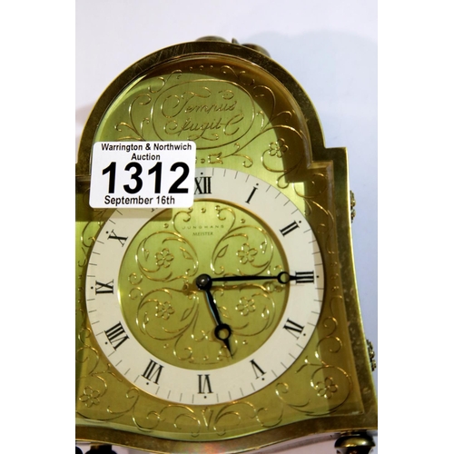 1312 - Junghans Meister brass and walnut mantel clock. P&P Group 3 (£25+VAT for the first lot and £5+VAT fo... 