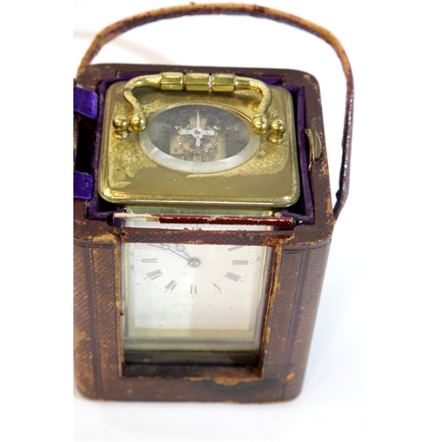 1315 - Cased large carriage clock in carry case by Thomas Russell and Son of Liverpool. P&P Group 3 (£25+VA... 