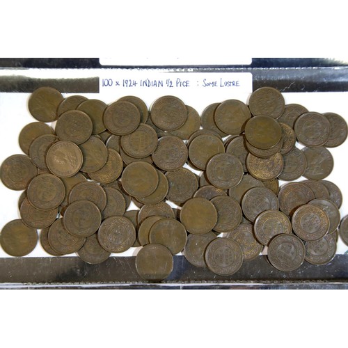 1216 - 100 1924 Indian 1/2 pice coins with good definition and some lustre. P&P Group 1 (£14+VAT for the fi... 