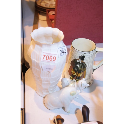 242 - Collection of ceramics including Belleek pig and vase, Royal Doulton character jug and a souvenir co... 