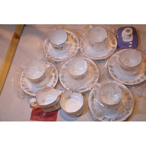 249 - Royal Doulton Pastoral pattern 6 cups & saucers, milk jug and sugar bowl, unused, mostly still wrapp... 