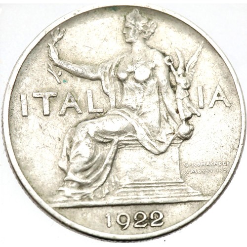 1259 - 1922 Silver Italian 1 Lira. P&P Group 1 (£14+VAT for the first lot and £1+VAT for subsequent lots)