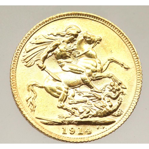 1275 - 1914 Gold Full Sovereign - King George V - Strong EF grade. P&P Group 1 (£14+VAT for the first lot a... 