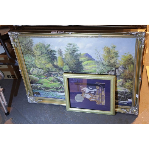 305 - J Preech watercolour of a riverside scene, signed and dated 1930, mounted framed and glazed, togethe... 