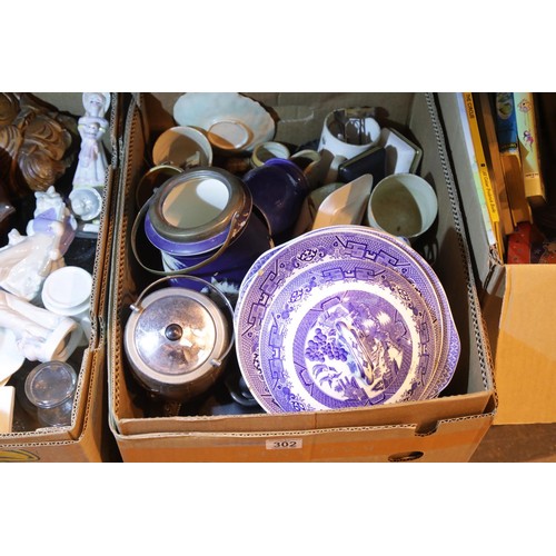 302 - Two boxes of mixed ceramics. Not available for in-house P&P.