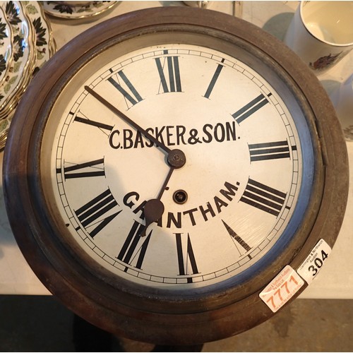 304 - Antique circular industrial clock marked C Basker and Son Grantham. P&P Group 3 (£25+VAT for the fir... 