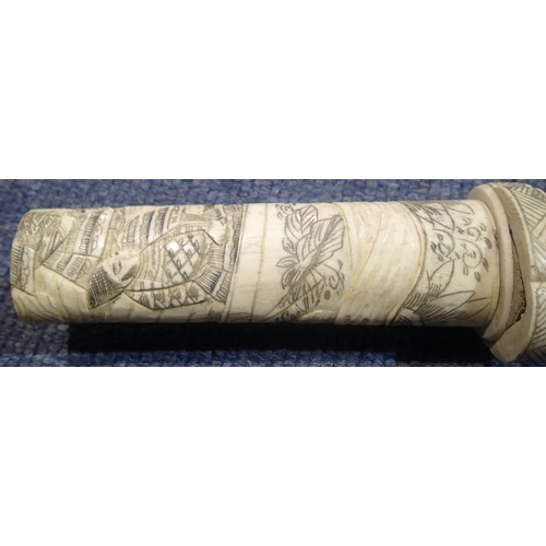 3272 - Heavily carved pair of late 19th century Japanese ivory Wakizashi swords. Both are complete but scab... 