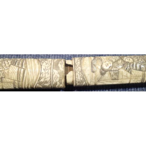 3272 - Heavily carved pair of late 19th century Japanese ivory Wakizashi swords. Both are complete but scab... 