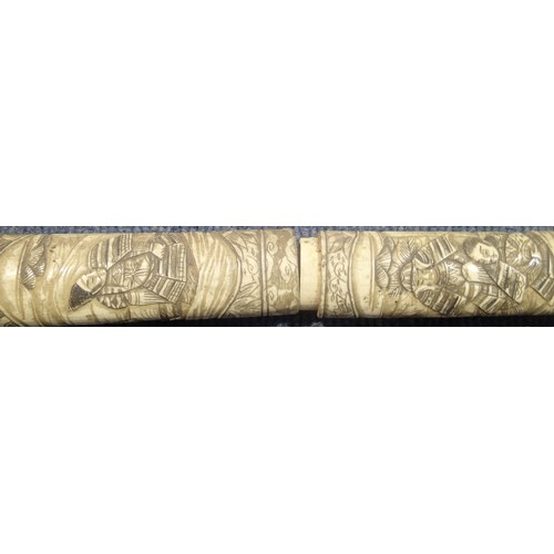 3272 - Heavily carved pair of late 19th century Japanese ivory Wakizashi swords. Both are complete but scab... 