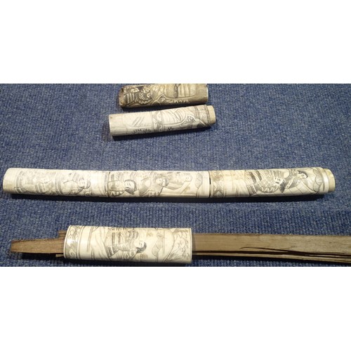 3272 - Heavily carved pair of late 19th century Japanese ivory Wakizashi swords. Both are complete but scab... 