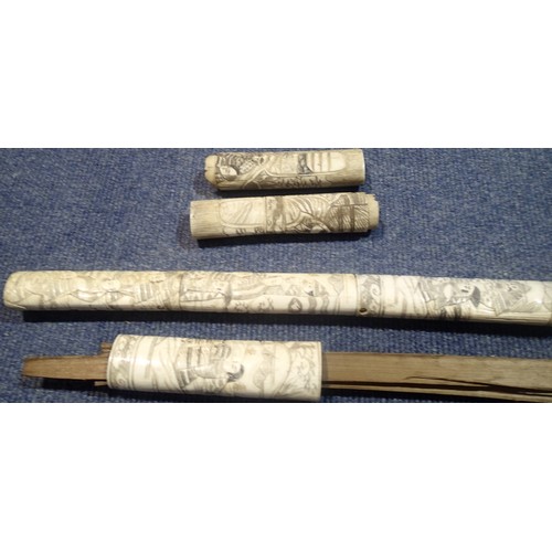 3272 - Heavily carved pair of late 19th century Japanese ivory Wakizashi swords. Both are complete but scab... 