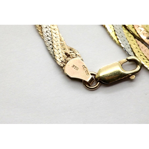 1076 - 9ct gold Italian three colour necklace, L: 45 cm, 10.4g. P&P Group 1 (£14+VAT for the first lot and ... 