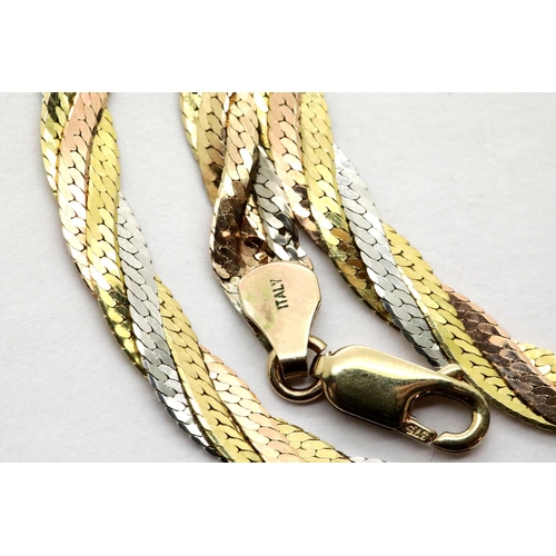 1076 - 9ct gold Italian three colour necklace, L: 45 cm, 10.4g. P&P Group 1 (£14+VAT for the first lot and ... 