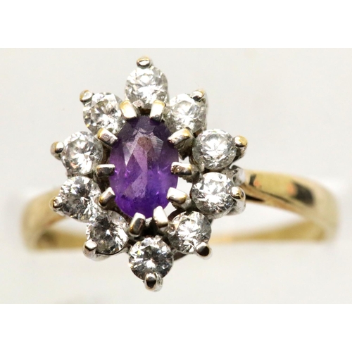 1045 - 9ct gold, amethyst and diamond ring, pendant and earrings set, 6.3g, ring size N. P&P Group 1 (£14+V... 