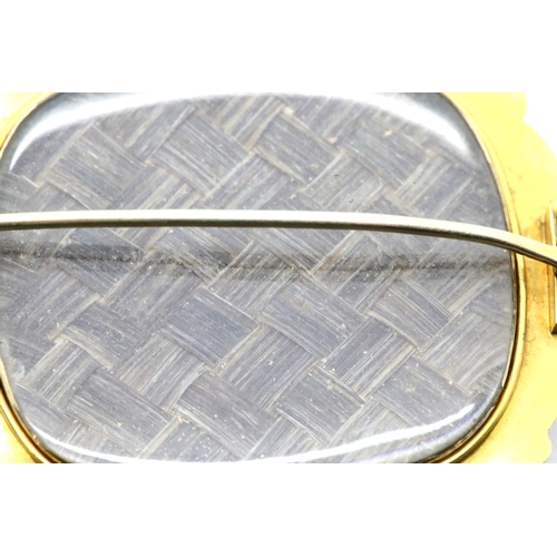 1080 - Victorian mourning brooch, tested as 15-18ct gold, with enamelled horseshoe set with array of large ... 