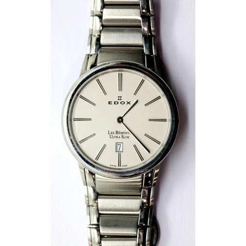 1093 - Edox ultra slim gents stainless steel wristwatch, working at lotting. P&P Group 1 (£14+VAT for the f... 