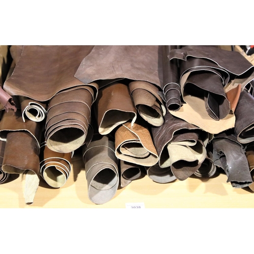 3038 - Quantity of brown leather rolls. Not available for in-house P&P