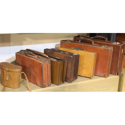 3004 - Six leather suitcases and a binocular case. Not available for in-house P&P