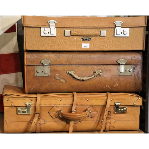 3017 - Three vintage leather suitcases, including Stoawa. Not available for in-house P&P