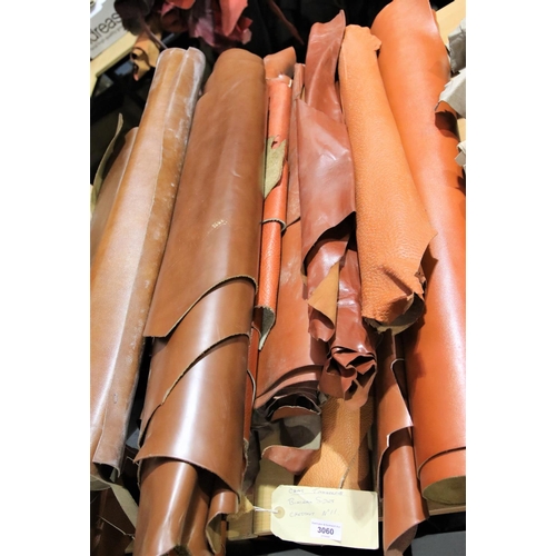 3060 - Quantity of brown, chestnut and orange rolled leather. Not available for in-house P&P