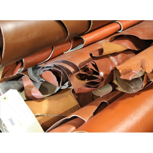 3060 - Quantity of brown, chestnut and orange rolled leather. Not available for in-house P&P