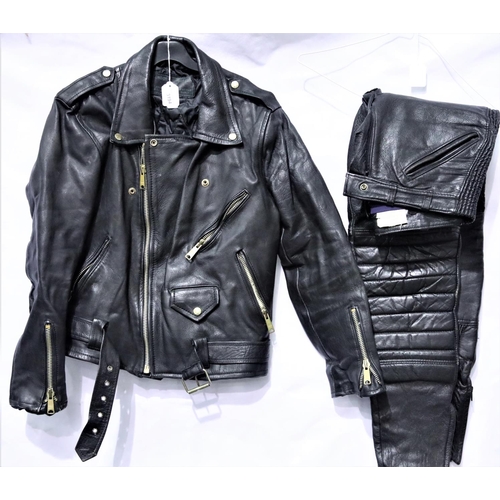 3194 - Ladies leather motorcycle jacket and trousers and a further leather jacket. P&P Group 3 (£25+VAT)