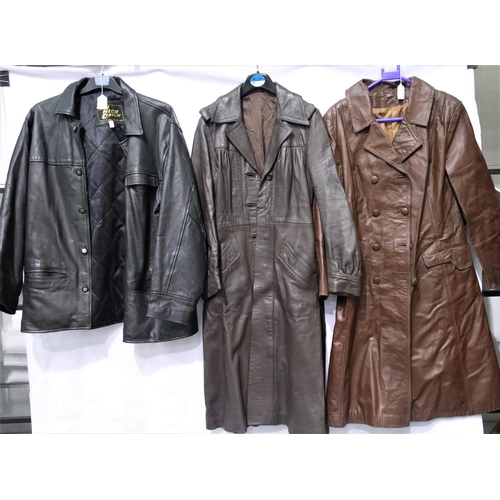 3205 - Two ladies leather coats and a large gents leather jacket. P&P Group 3 (£25+VAT)