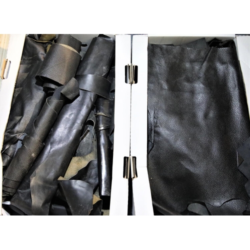 3026 - Two boxes of black leather pieces. P&P Group 3 (£25+VAT)